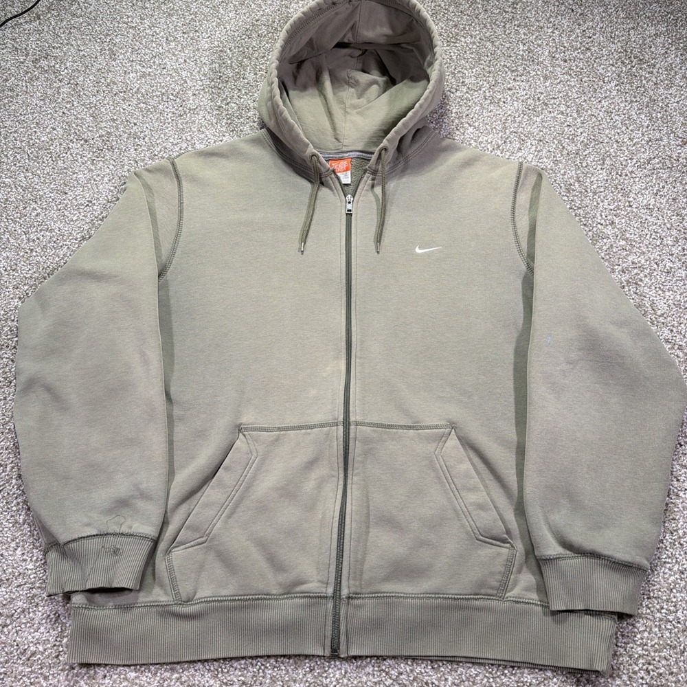 Vintage Olive Green Nike ZIPUP Hoodie Super Faded Size XXL Essentials Fit